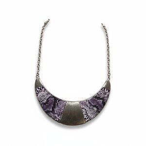 Purple Snake Skin Look On silver Tone Half Moon Shape Necklace